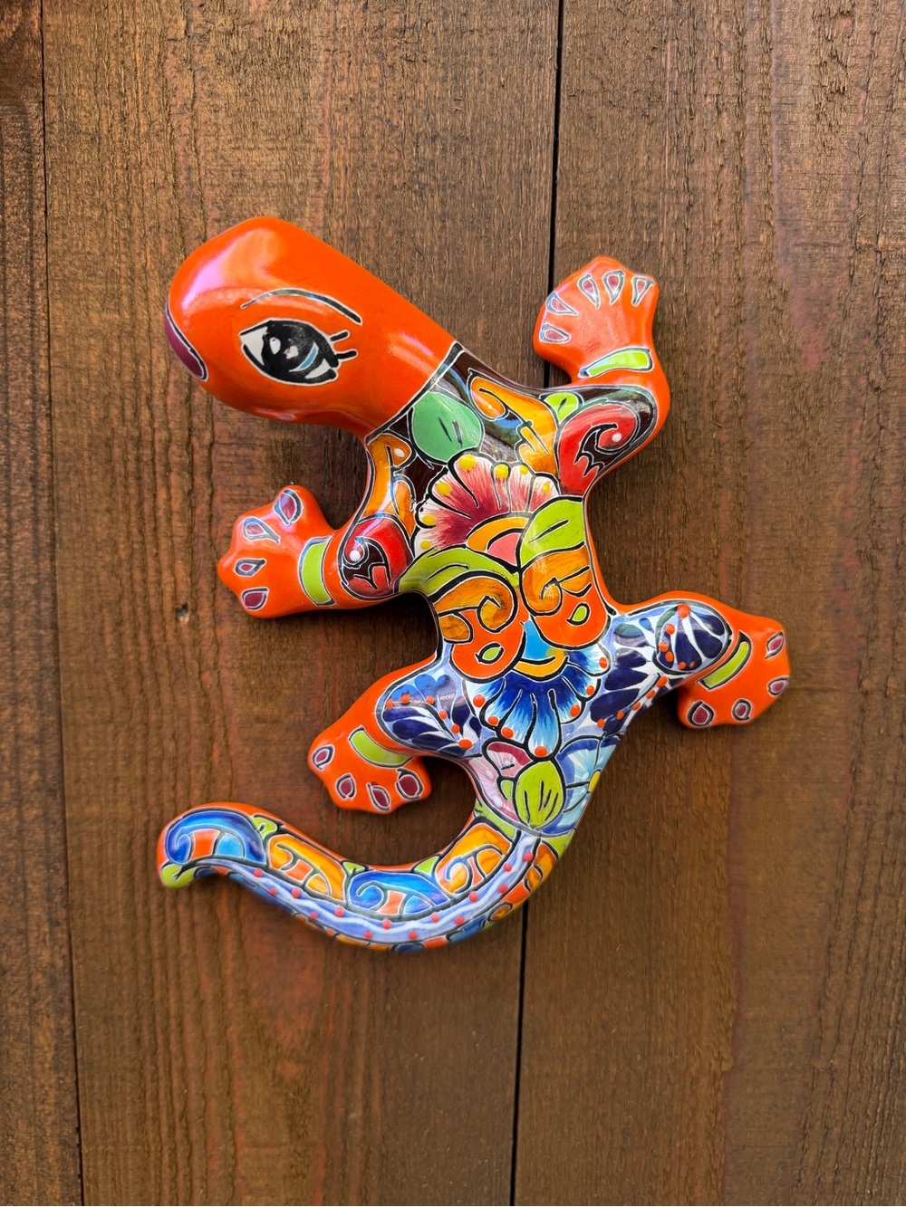 Hand-Painted Orange Talavera Salamander /Gecko  Wall Art